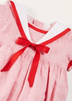 Rompers | Rompers | Pepa London Lawrence Striped Mariner Collar Short Sleeve Romper in Red (6mths-3yrs)