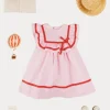 Lookbooks | Pepa London Lawrence Striped Ruffle Bib Sleeveless Dress in Red (12mths-8yrs) | Plain Cardigan in Cream (6mths-10yrs) | Mary Jane Leather Baby Shoes in Ivory (20-24EU) | Openwork short socks White (0mths-8yrs)