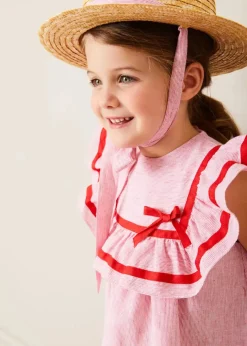 Dresses | Dresses | Pepa London Lawrence Striped Ruffle Bib Sleeveless Dress in Red (12mths-8yrs)