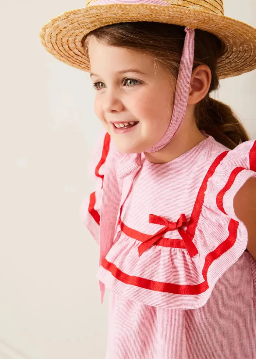 Dresses | Dresses | Pepa London Lawrence Striped Ruffle Bib Sleeveless Dress in Red (12mths-8yrs)