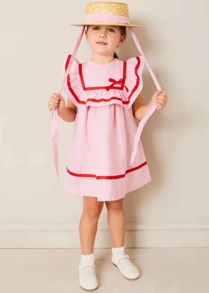Dresses | Dresses | Pepa London Lawrence Striped Ruffle Bib Sleeveless Dress in Red (12mths-8yrs)