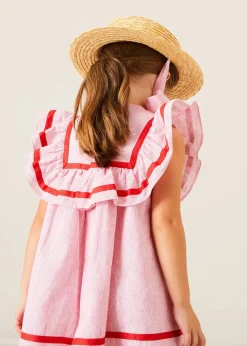 Dresses | Dresses | Pepa London Lawrence Striped Ruffle Bib Sleeveless Dress in Red (12mths-8yrs)