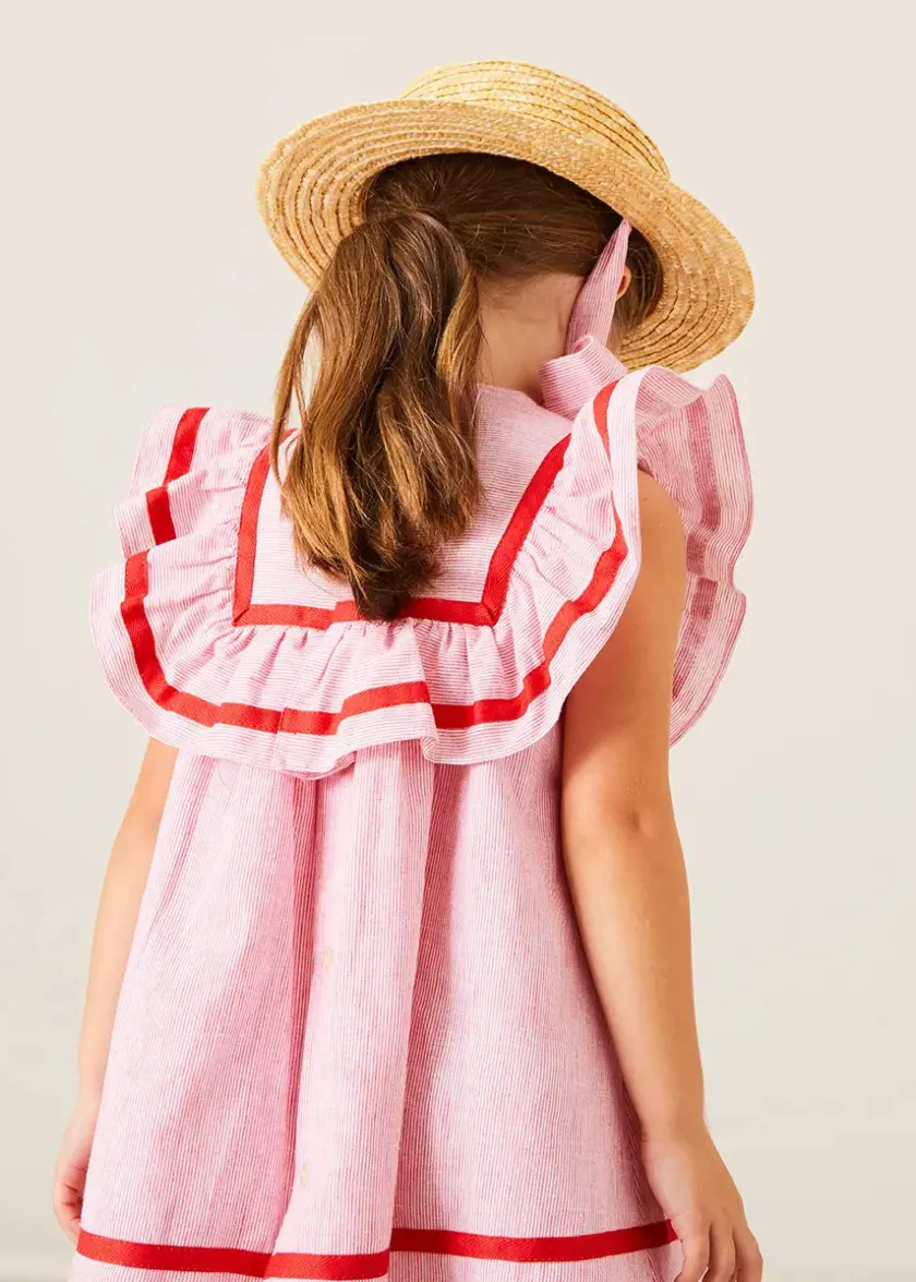 Dresses | Dresses | Pepa London Lawrence Striped Ruffle Bib Sleeveless Dress in Red (12mths-8yrs)