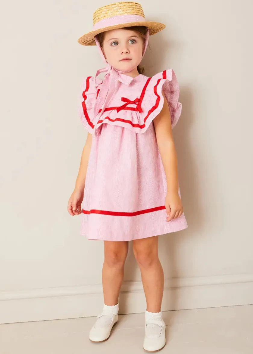Dresses | Dresses | Pepa London Lawrence Striped Ruffle Bib Sleeveless Dress in Red (12mths-8yrs)