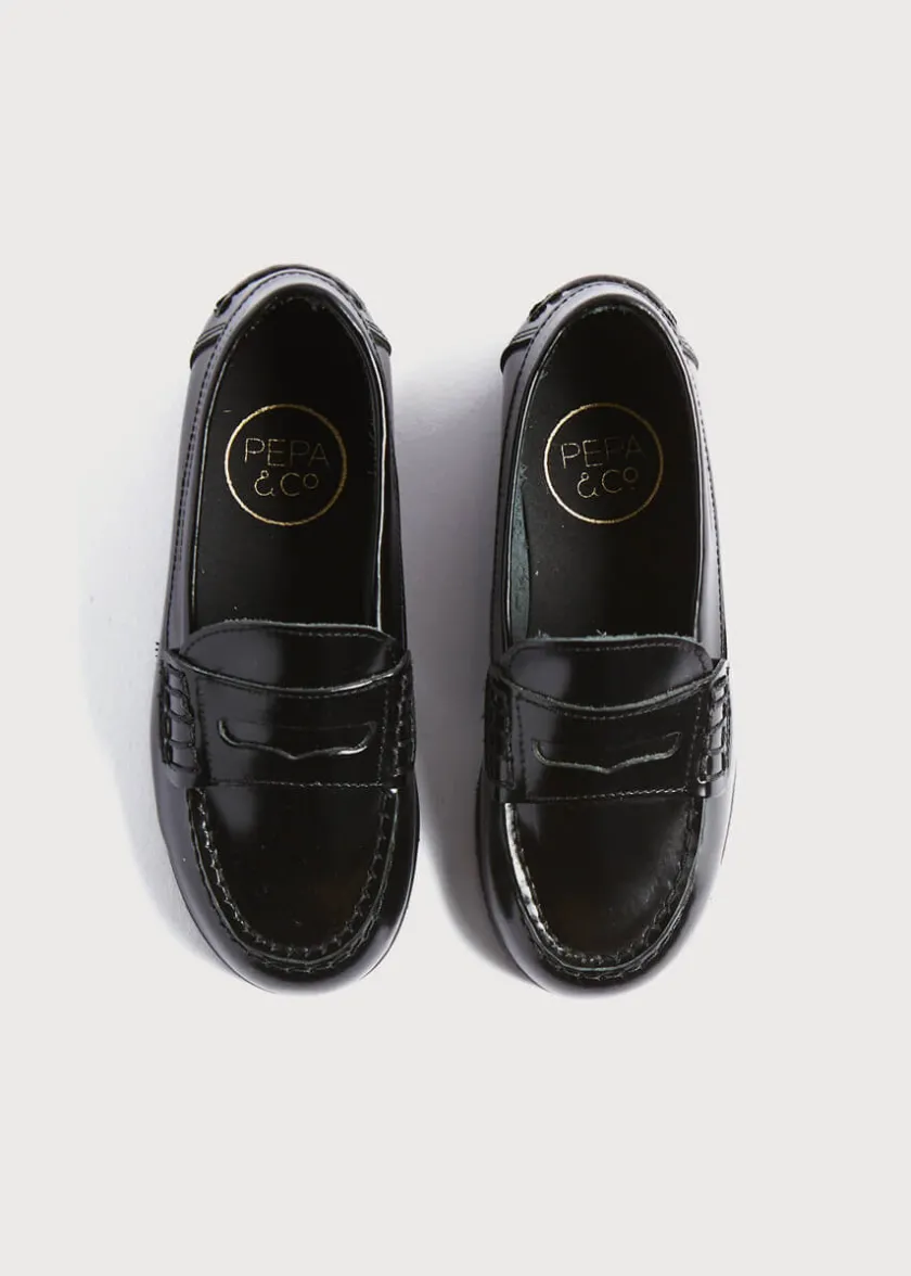 School Shoes | Boat Shoes & Loafers | Pepa London Leather Black Moccasins (26-32EU)