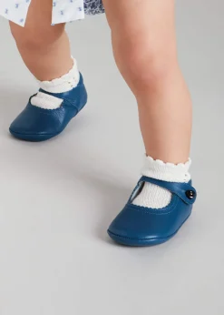 Mary Jane Shoes | Mary Janes | Pepa London Leather Mary Jane Pram Shoes in Classic Blue (17-20EU)