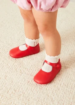 Mary Jane Shoes | Mary Janes | Pepa London Leather Mary Jane Pram Shoes in Red (17-20EU)