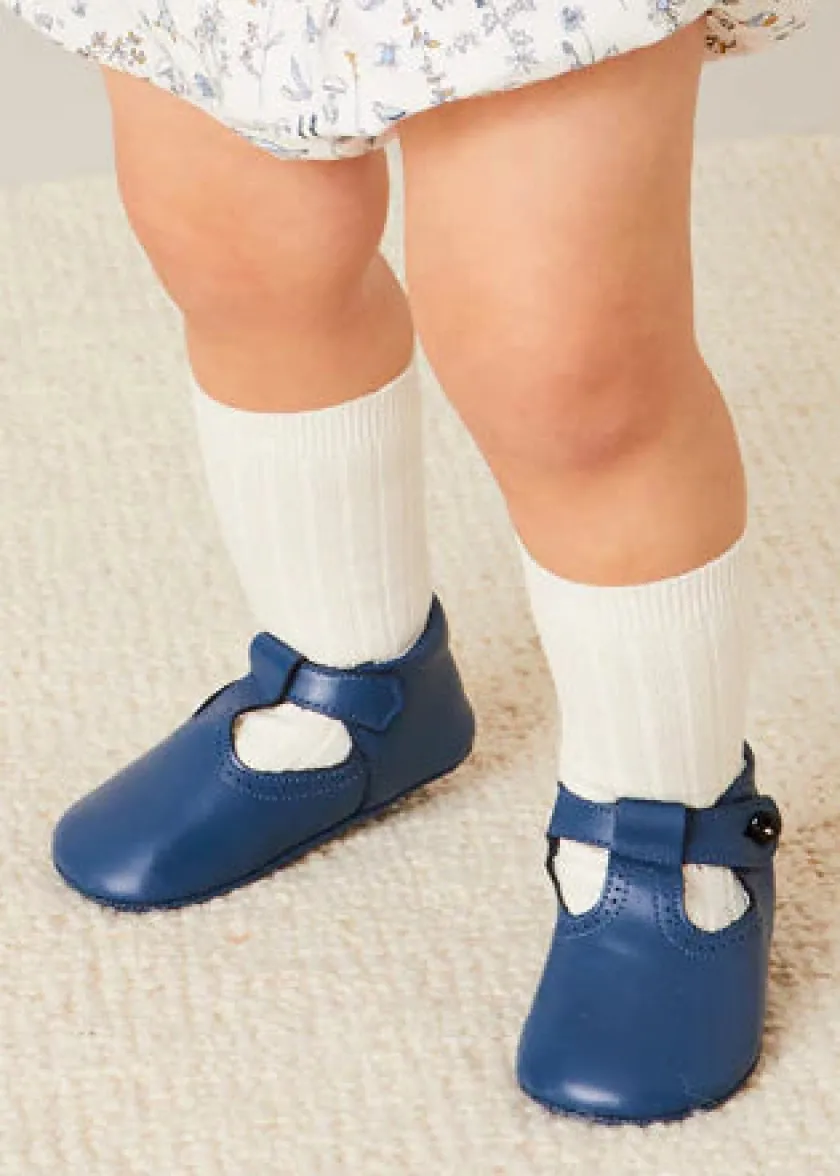 T-bars | T-bar Shoes | Pepa London Leather T-Bar Pram Shoes in Classic Blue (17-20EU)