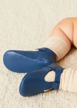 T-bars | T-bar Shoes | Pepa London Leather T-Bar Pram Shoes in Classic Blue (17-20EU)