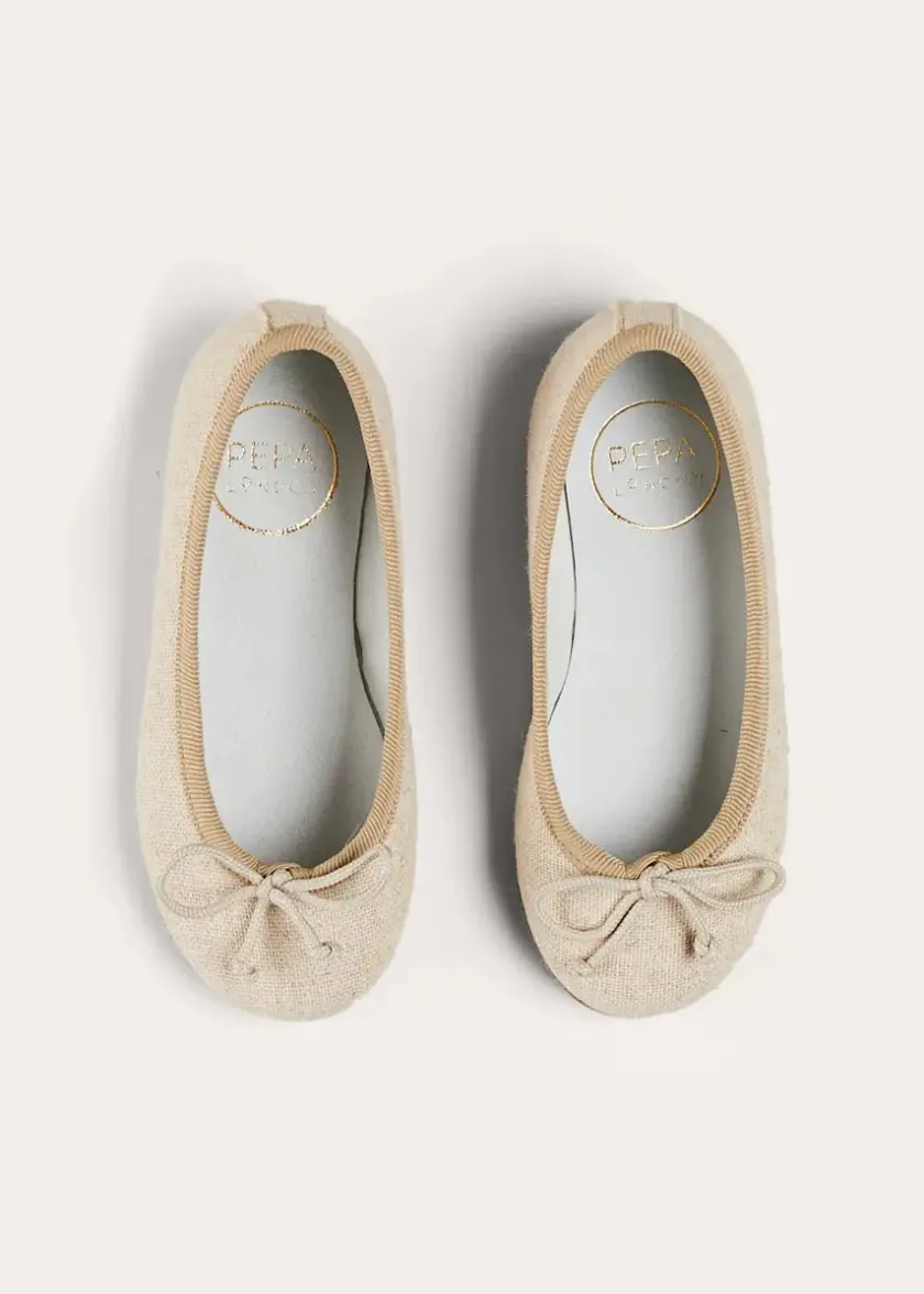 Ballerinas | Ballerina Shoes | Pepa London Linen Ballerina Shoes in Ivory (24-36EU)