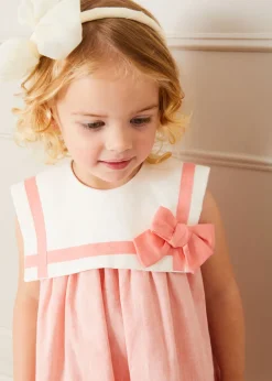 Lookbooks | Pepa London Linen Blend Trapeze Dress in Peach Orange (12mths-10yrs) | Plain Cardigan in Cream (6mths-10yrs) | Big Bow Tulle Clip in Ivory | Openwork short socks White (0mths-8yrs) | Mary Jane Leather Baby Shoes in Ivory (20-24EU) | Flower Fairies of the Spring Book in White