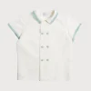 Tops & Shirts | Tops & Shirts | Pepa London Linen Boys Celebration Shirt White with Teal Piping (3-10yrs)