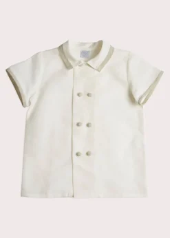 Tops & Shirts | Tops & Shirts | Pepa London Linen Boys Celebration Shirt White with Beige Piping (4-10yrs)