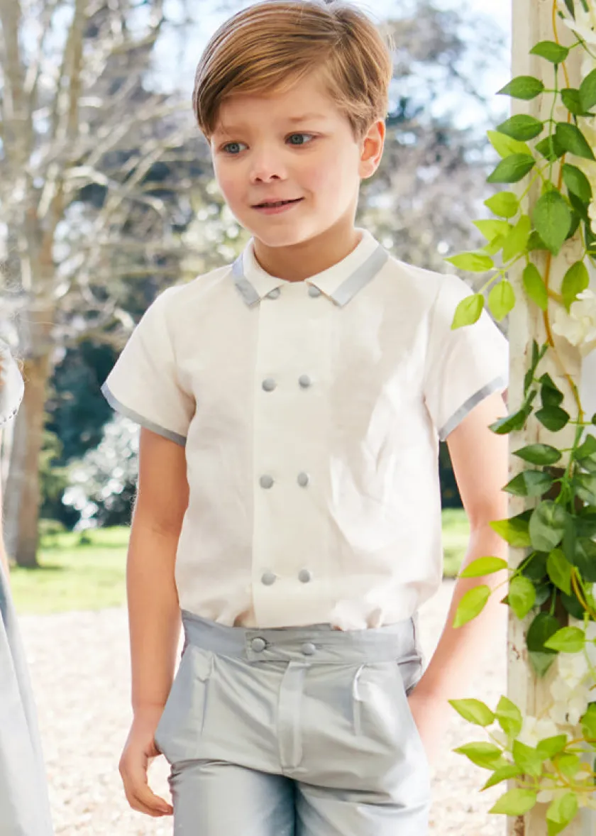 Tops & Shirts | Tops & Shirts | Pepa London Linen Boys Celebration Shirt White with Blue Silk piping (3-10yrs)