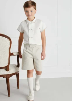 Tops & Shirts | Tops & Shirts | Pepa London Linen Boys Celebration Shirt White with Beige Piping (4-10yrs)