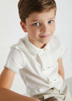 Tops & Shirts | Tops & Shirts | Pepa London Linen Boys Celebration Shirt White with Beige Piping (4-10yrs)