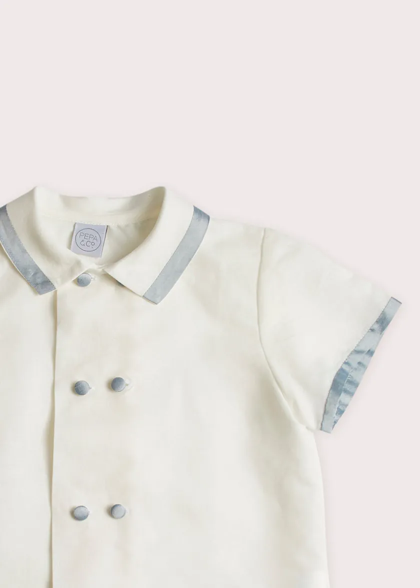 Tops & Shirts | Tops & Shirts | Pepa London Linen Boys Celebration Shirt White with Blue Silk piping (3-10yrs)
