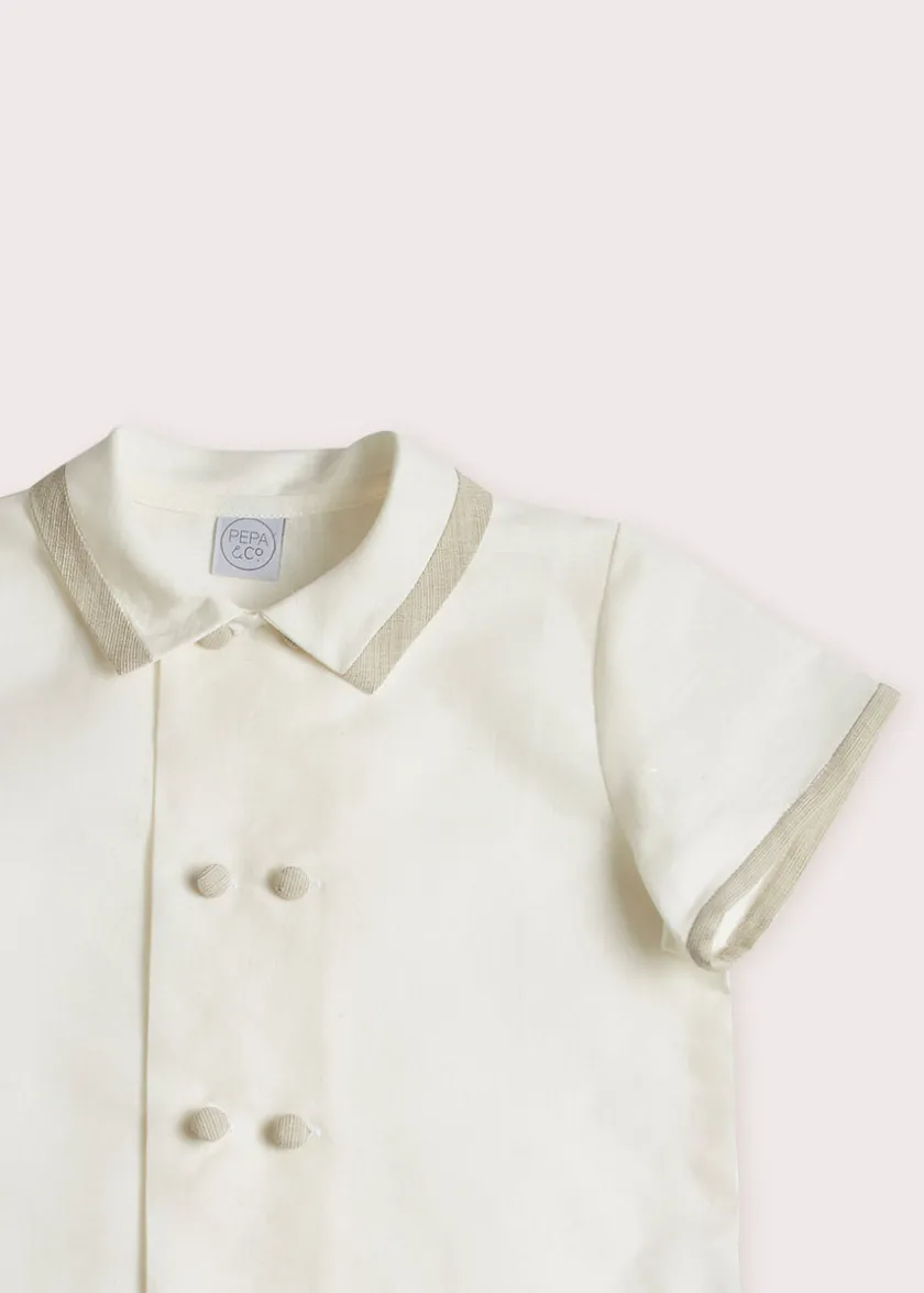 Tops & Shirts | Tops & Shirts | Pepa London Linen Boys Celebration Shirt White with Beige Piping (4-10yrs)