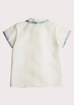 Tops & Shirts | Tops & Shirts | Pepa London Linen Boys Celebration Shirt White with Blue Silk piping (3-10yrs)