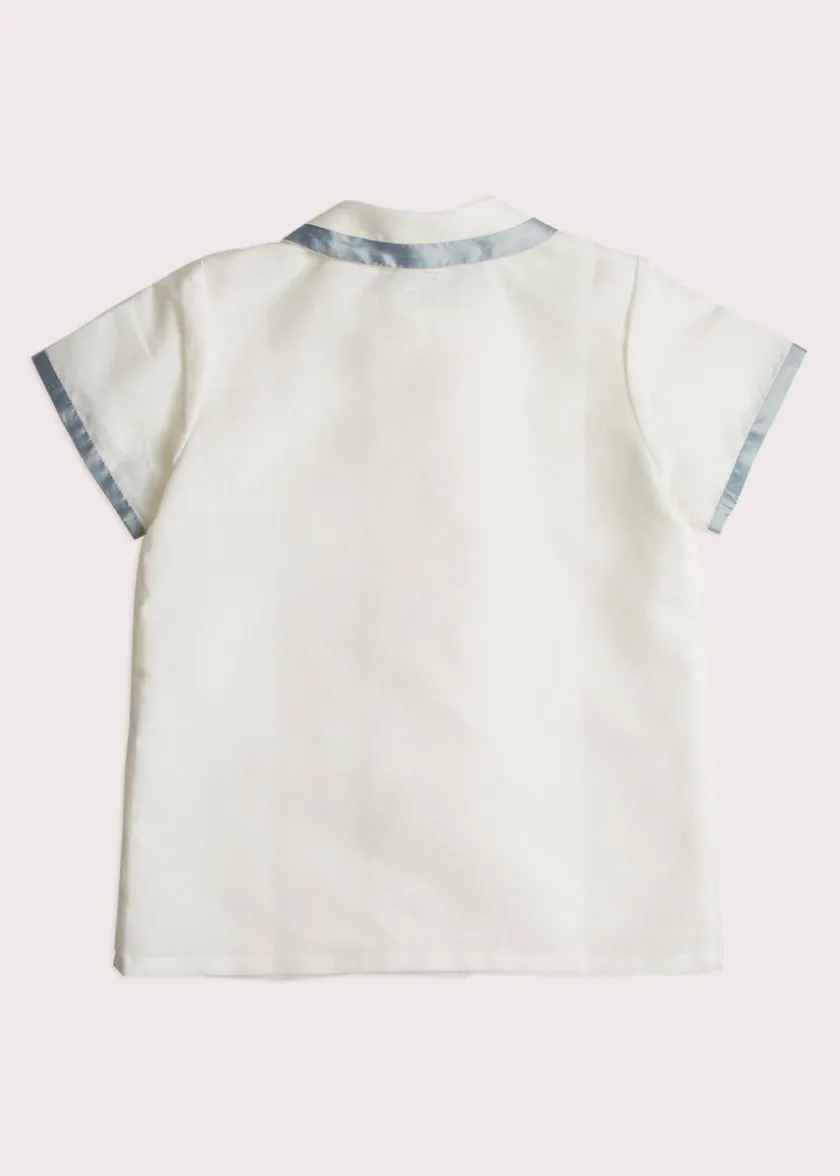 Tops & Shirts | Tops & Shirts | Pepa London Linen Boys Celebration Shirt White with Blue Silk piping (3-10yrs)
