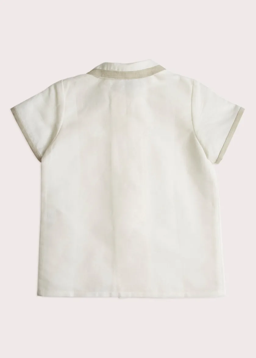 Tops & Shirts | Tops & Shirts | Pepa London Linen Boys Celebration Shirt White with Beige Piping (4-10yrs)