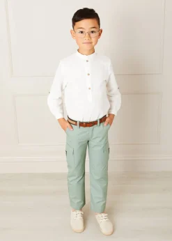 Tops & Shirts | Shirts | Pepa London Linen Mao Collar Long Sleeve Shirt in White (12mths-10yrs)