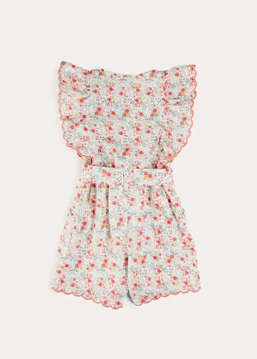 Up To 12 Years | Pepa London Louisa Floral Ruffle Detail Playsuit in Pink (4-12yrs)