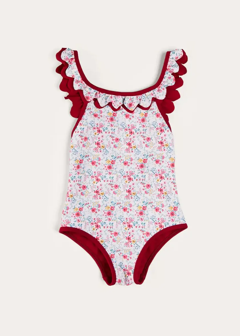 Swimwear | Swimwear | Pepa London Louisa Floral Ruffle Trim Swimsuit in Pink (2-10yrs)