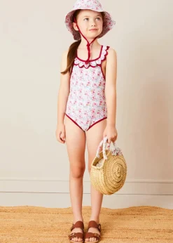 Swimwear | Swimwear | Pepa London Louisa Floral Ruffle Trim Swimsuit in Pink (2-10yrs)