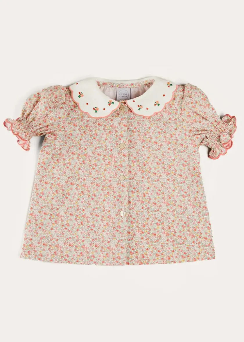 Tops & Blouses | Blouses | Pepa London Mabel Floral Embroidered Short Sleeve Blouse in Coral (18mths-10yrs)