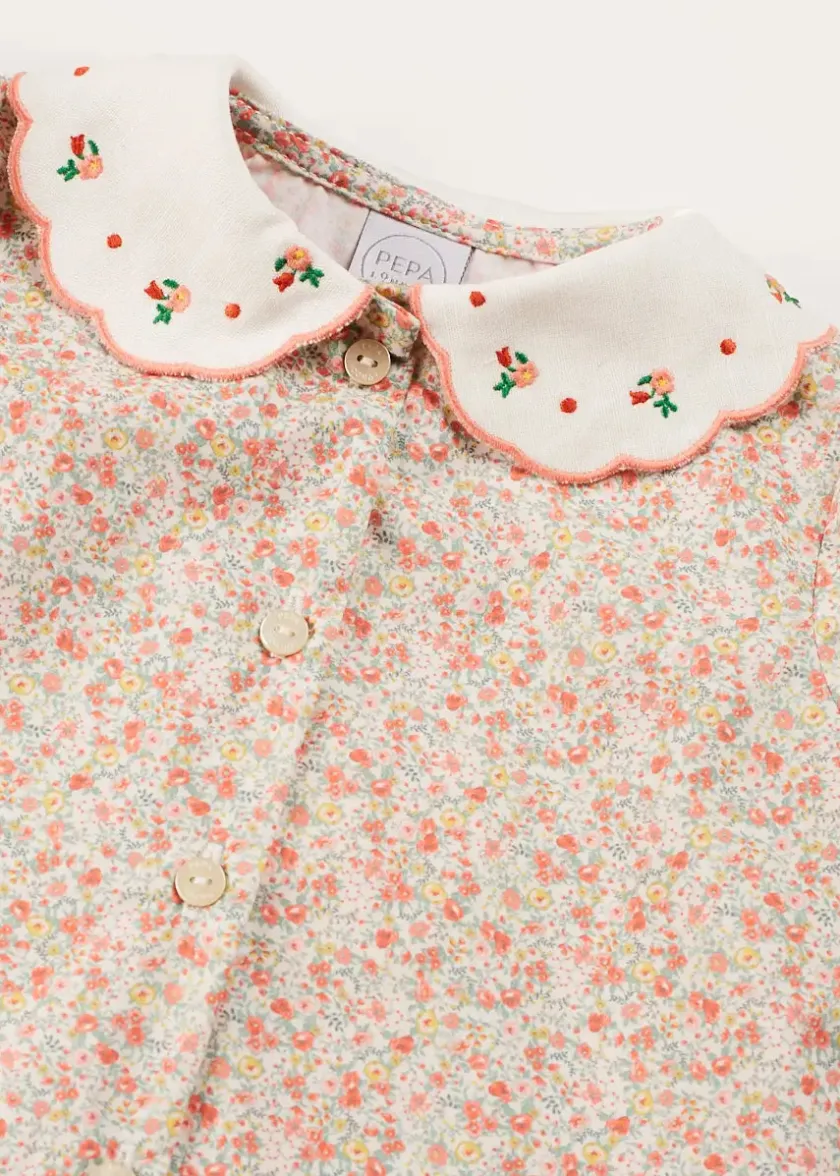 Tops & Blouses | Blouses | Pepa London Mabel Floral Embroidered Short Sleeve Blouse in Coral (18mths-10yrs)