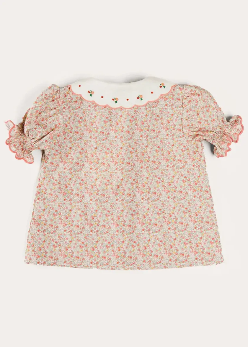 Tops & Blouses | Blouses | Pepa London Mabel Floral Embroidered Short Sleeve Blouse in Coral (18mths-10yrs)