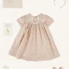 Lookbooks | Pepa London Mabel Floral Statement Collar Short Sleeve Dress in Coral (12mths-10yrs) | Plain Cardigan in Cream (6mths-10yrs) | Mary Jane Baby Shoes in Pink (20-26EU) | Mabel Floral Hairband in Coral | Openwork short socks White (0mths-8yrs)
