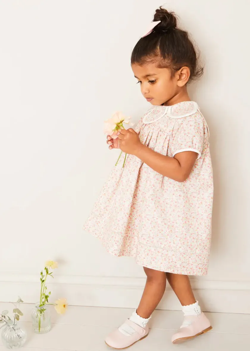 Dresses | Dresses | Pepa London Mabel Floral Statement Collar Short Sleeve Dress in Coral (12mths-10yrs)