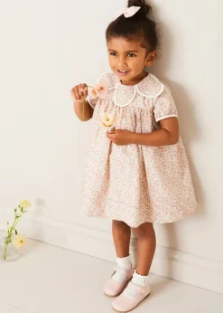Dresses | Dresses | Pepa London Mabel Floral Statement Collar Short Sleeve Dress in Coral (12mths-10yrs)