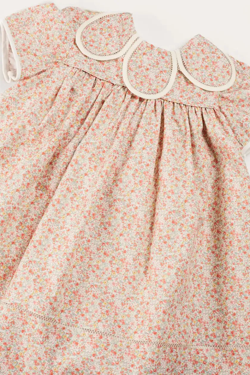 Dresses | Dresses | Pepa London Mabel Floral Statement Collar Short Sleeve Dress in Coral (12mths-10yrs)