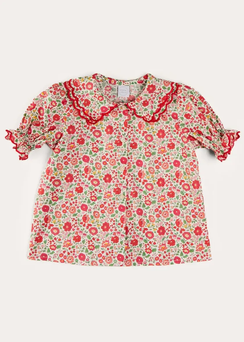 Up To 12 Years | Tops & Blouses | Pepa London Margot Floral Short Sleeve Blouse in Red Made with Liberty Fabric (18m-12yrs)
