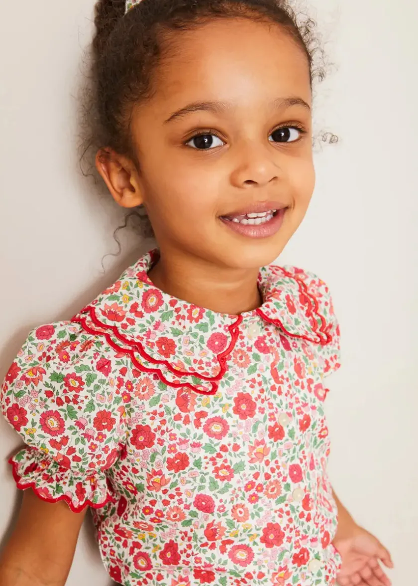 Up To 12 Years | Tops & Blouses | Pepa London Margot Floral Short Sleeve Blouse in Red Made with Liberty Fabric (18m-12yrs)