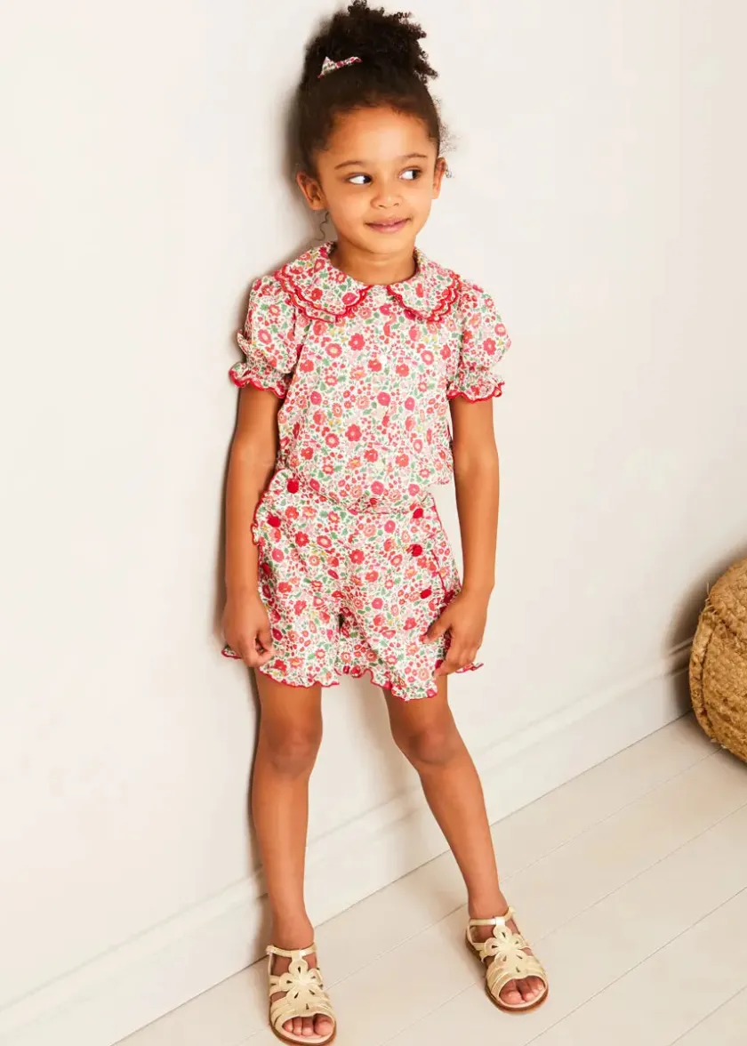 Up To 12 Years | Tops & Blouses | Pepa London Margot Floral Short Sleeve Blouse in Red Made with Liberty Fabric (18m-12yrs)