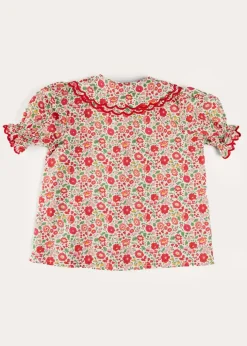 Up To 12 Years | Tops & Blouses | Pepa London Margot Floral Short Sleeve Blouse in Red Made with Liberty Fabric (18m-12yrs)
