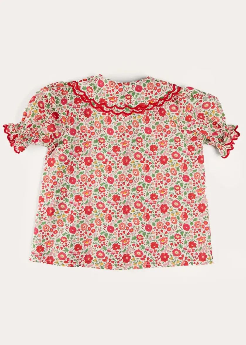 Up To 12 Years | Tops & Blouses | Pepa London Margot Floral Short Sleeve Blouse in Red Made with Liberty Fabric (18m-12yrs)