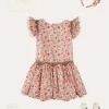 Lookbooks | Pepa London Margot Floral Sleeveless Hand-Smocked Dress in Red Made with Liberty Fabric (4-12yrs) | Openwork Cotton Cardigan in Cream (6mths-10yrs) | Girls Ivory Leather Mary Jane Shoes (20-34EU) | Margot Liberty Floral Scrunchie Hairband in Red | Openwork short socks White (0mths-8yrs)