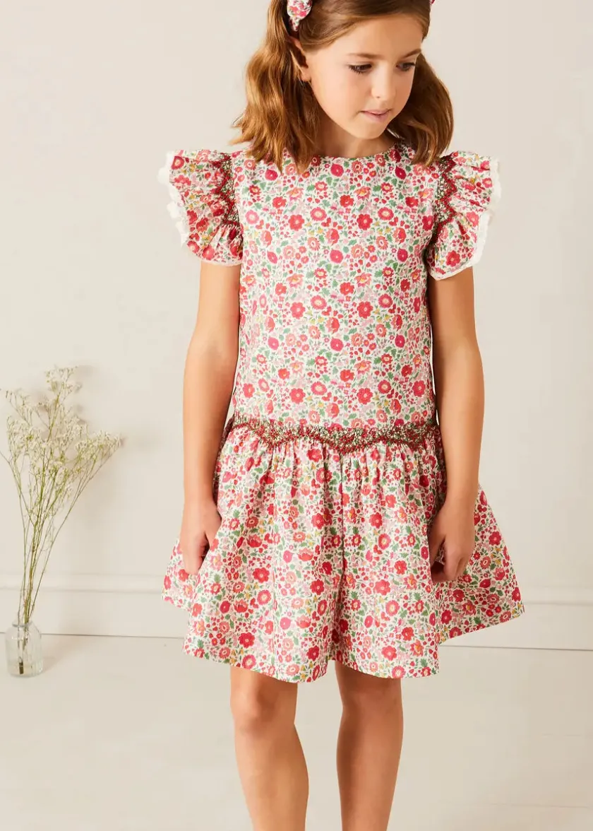 Up To 12 Years | Dresses | Pepa London Margot Floral Sleeveless Hand-Smocked Dress in Red Made with Liberty Fabric (4-12yrs)