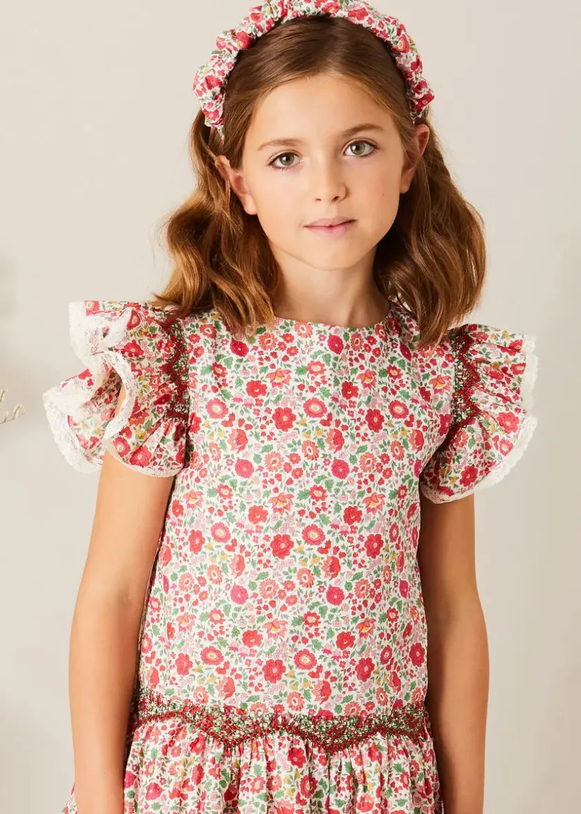 Up To 12 Years | Dresses | Pepa London Margot Floral Sleeveless Hand-Smocked Dress in Red Made with Liberty Fabric (4-12yrs)