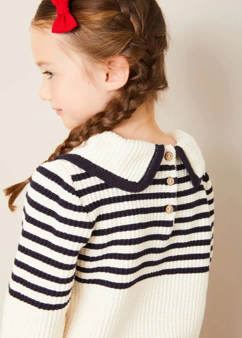 Knitwear & Cardigans | Knitwear & Cardigans | Pepa London Mariner Collar Bold Stripe Jumper in White (2-10yrs)