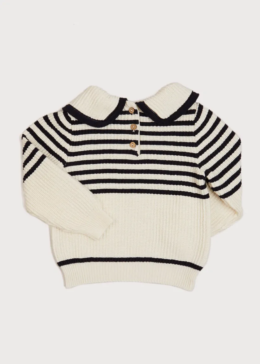 Knitwear & Cardigans | Knitwear & Cardigans | Pepa London Mariner Collar Bold Stripe Jumper in White (2-10yrs)