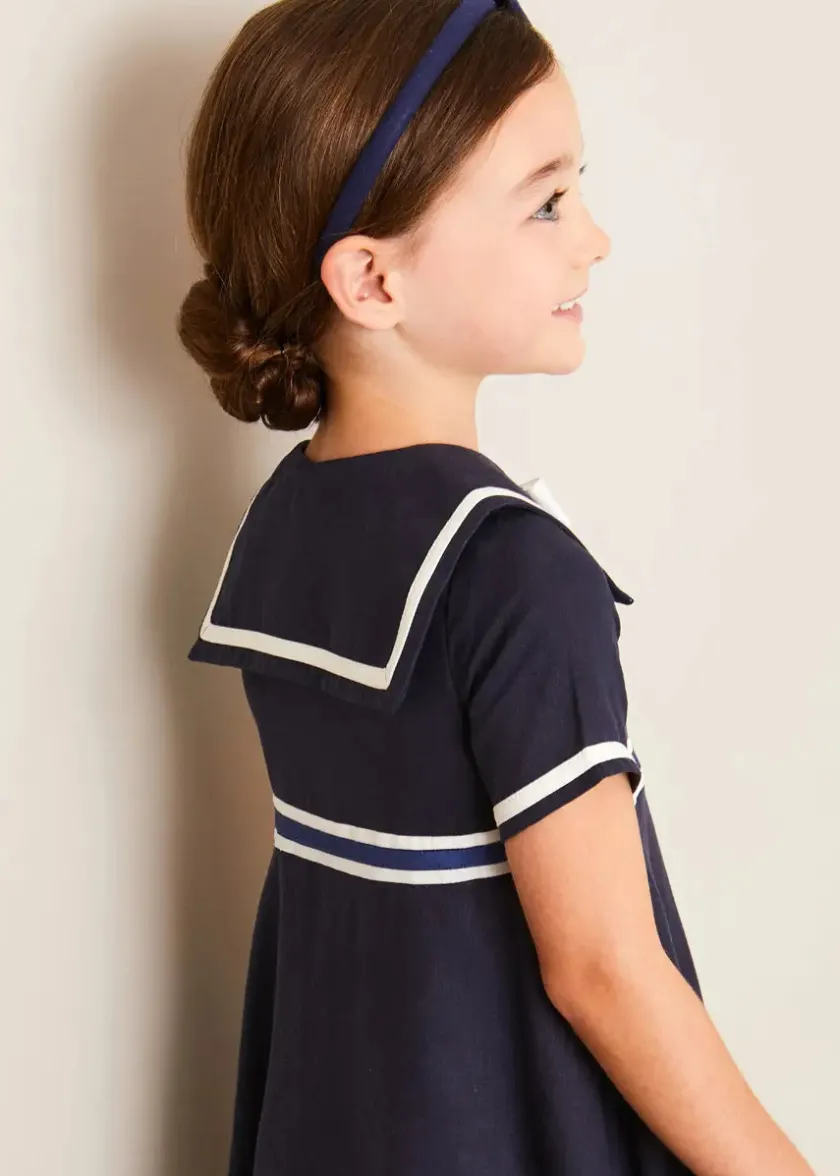 Up To 12 Years | Dresses | Pepa London Mariner Collar Bow Detail Short Sleeve Dress in Navy (4-12yrs)
