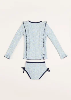 Swimwear | Swimwear | Pepa London Matilda Floral Print Ruffle Trim Long Sleeve Swim Set in Blue (12mths-6yrs)