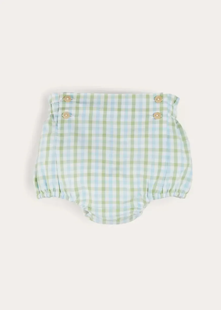 Bloomers, Shorts & Trousers | Bloomers & Shorts | Pepa London Maxwell Gingham Button Detail Bloomers in Green (1-18mths)
