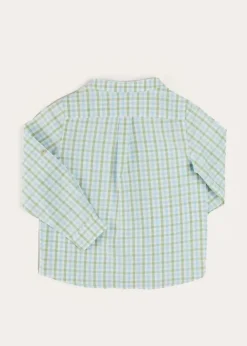 Tops & Shirts | Pepa London Maxwell Gingham Mao Collar Long Sleeve Shirt in Green (3-10yrs)
